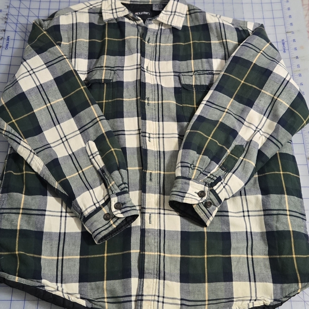 Puritan Navy and Mustard Plaid Shirt
